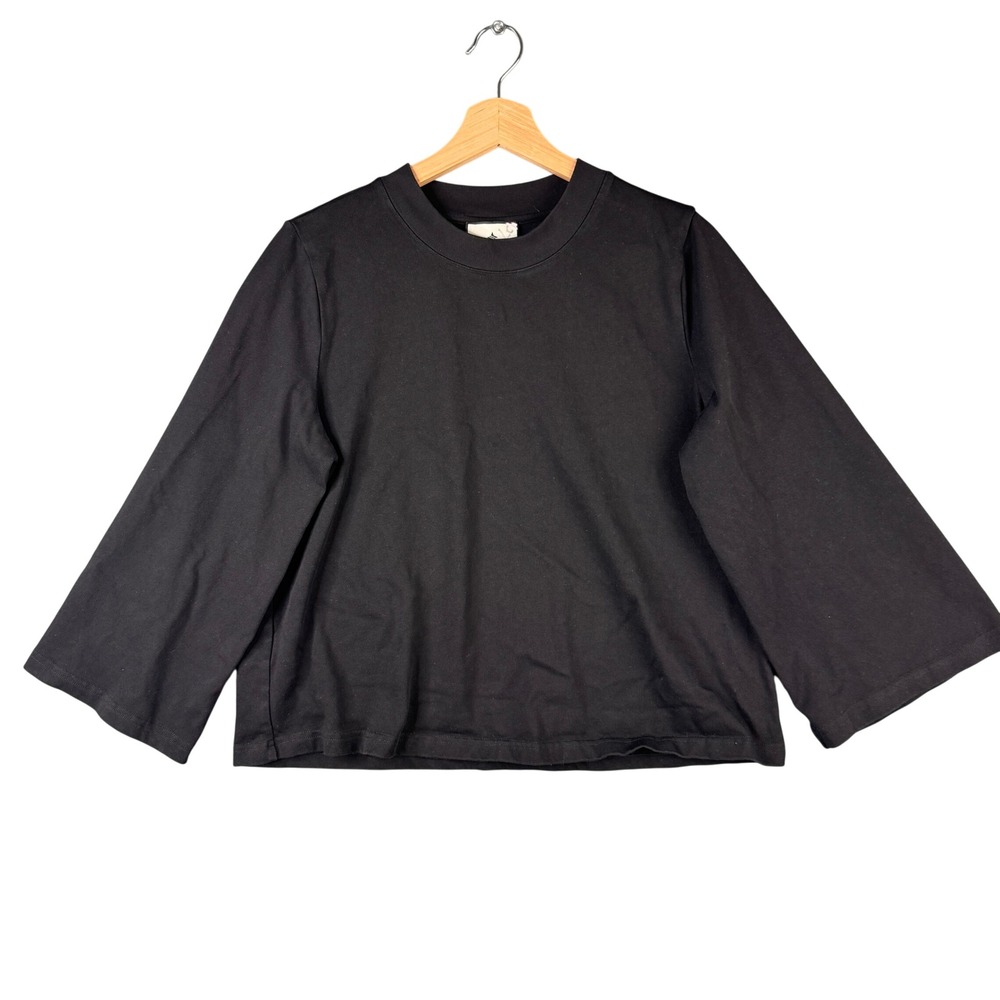 Tuckernuck Black Cotton Boxy Three Quarter Sleeve Crew Neck Top B1384 Small